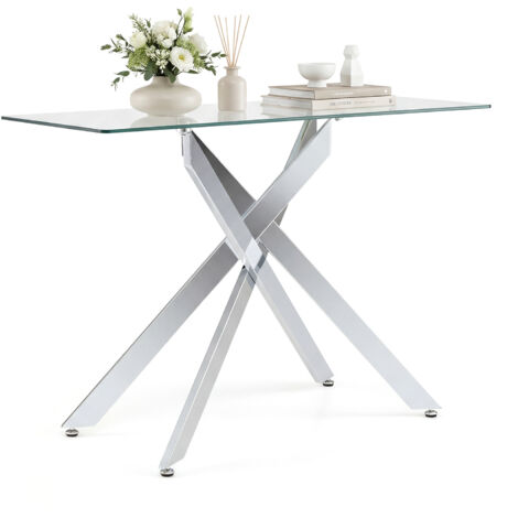 Console Meuble Verre Axis, Console Entree Transparent, Pieds Tubulaires en Métal Chromé, Design Moderne, pour Salon, Couloir, Argent (1/5)
