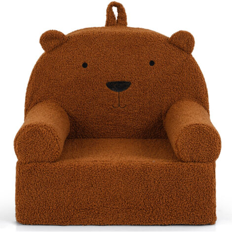 Fauteuil pour Enfant en Forme d’Ours, Canapé Simple Rembourré en Mousse avec Housse en Tissu Polaire Doux, Larges Accoudoirs & Base Antidérapante,