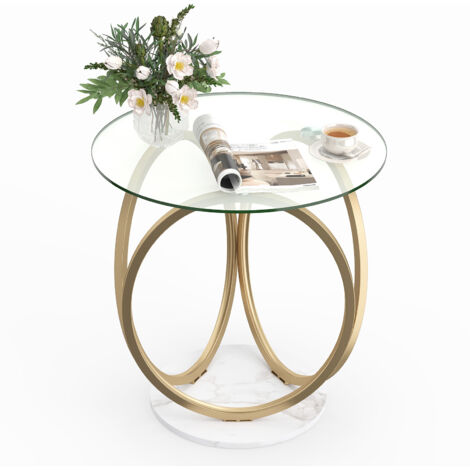 Table Basse Ronde 60 cm en Verre Trempé, Table de Salon Transparente, Base Métallique Stable, Design Croisé Moderne, Table d’Appointpour Appartement (1/5)