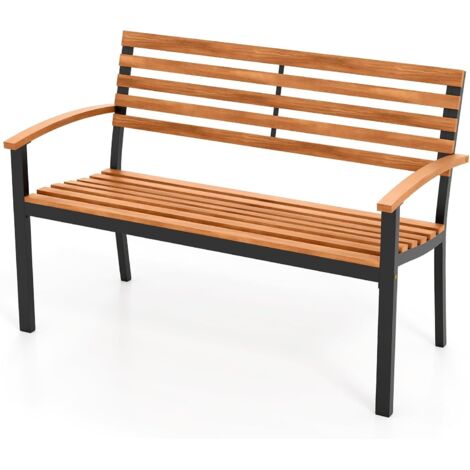 Banc Exterieur Jardin en Bois d'Acacia 2 Places avec Dossier, Cadre en Métal, Banquette Charge 360 kg, 118 x 59 x 86 cm (avec Accoudoirs) (1/5)