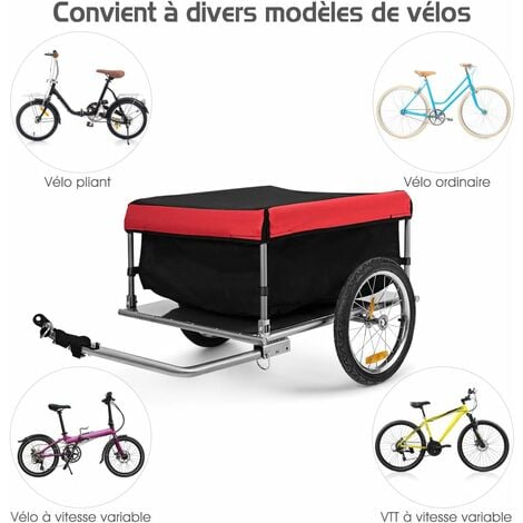 COSTWAY Remorque de Vélo / Bicyclette 16 Chariot de Transport Pliable avec  Poignée et Bâche Charge max.