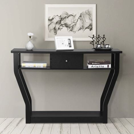 COSTWAY Table Console en MDF avec un Tiroir et 3 Compartiments pour Rangemen-Table d'Appoint pour Couloir,Salon,Entrée 120x30x81cm Noir