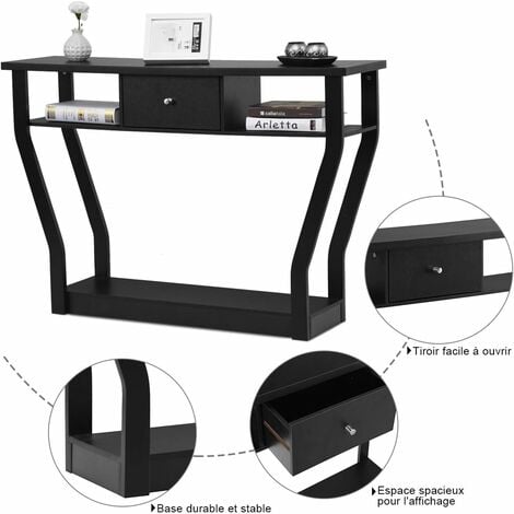 COSTWAY Table Console en MDF avec un Tiroir et 3 Compartiments pour Rangemen-Table d'Appoint pour Couloir,Salon,Entrée 120x30x81cm Noir