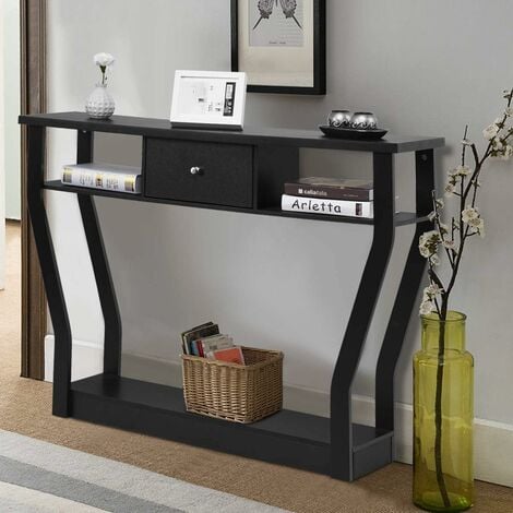 COSTWAY Table Console en MDF avec un Tiroir et 3 Compartiments pour Rangemen-Table d'Appoint pour Couloir,Salon,Entrée 120x30x81cm Noir