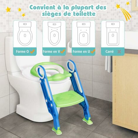 Siège de Toilettes pour Bébé Réglable et Pliable avec Echelle Siège  Rembourré Large Marchepied Bleu et Vert - Costway