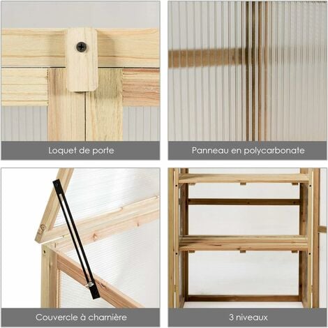 COSTWAY Mini Serre de Jardin 60x45x100CM Vitrages Transparents en Polycarbonate avec Etagères à 3 Niveaux pour Jardin/Balcon/Porche