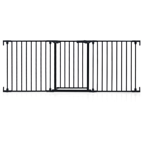 Barrière de Sécurité Enfant 74,5-198 cm, 3 Panneaux à 270°, Double Verrouillage, Ouverture Bidirectionnel, Doubles Charnières, Barrière Chien, Noir