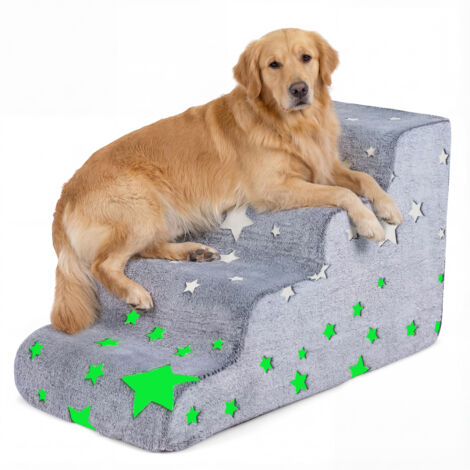 Escalier pour Chien Phosphorescente, Rampe pour Chien à Haute Densité, Fond Antidérapant, Housse en Flanelle Lavable, Charge 30 kg (4 Marches) (1/5)