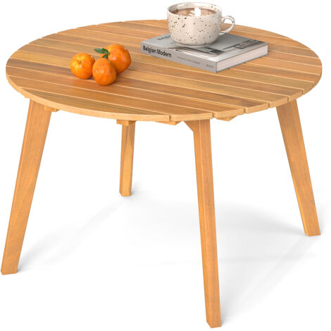 Table Basse Jardin en Bois d'Acacia, Table d'Appoint Ronde avec Plateau à Lattes&Structure Renforcée X, Montage Simple, Charge 75kg, 62x62x40cm (1/5)