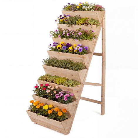 Jardiniere sur Pieds à 8 Niveaux, Potager Surélevé en Bois avec 8 Plates-Bandes en Forme de V et Structure Triangulaire Solide, Bac Jardinage, Naturel (1/5)