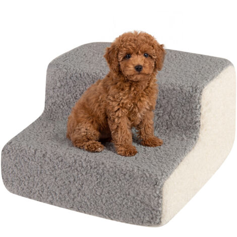 Escalier pour Chien Canapé à 2 Marches, Rampe pour Chien Chat en Mousse Haute Densité, Revêtement Lavable, Fond Antidérapant, Gris