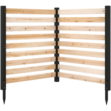 Clôture Jardin 2 Panneaux, Barriere Jardin à Lattes Modulable en Bois de Sapin avec Piquets, pour Poubelle, Climatiseur, 99x99x107CM, Naturel (1/5)