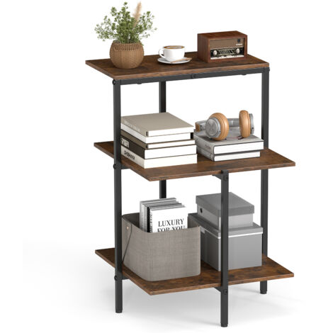 Table d'Appoint 3 Niveaux, Bout de Canapé Carré avec Étagères de Rangement Ouvertes, Table de Chevet Industrielle en Bois Cadre en Métal, Industriel (1/5)