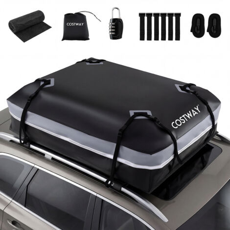 Coffre de Toit Voiture Étanche 600 L, avec Tapis Antidérapant 6 Crochets de Porte Verrou, Sac de Transport, pour Véhicules avec/sans Galerie (Gris)
