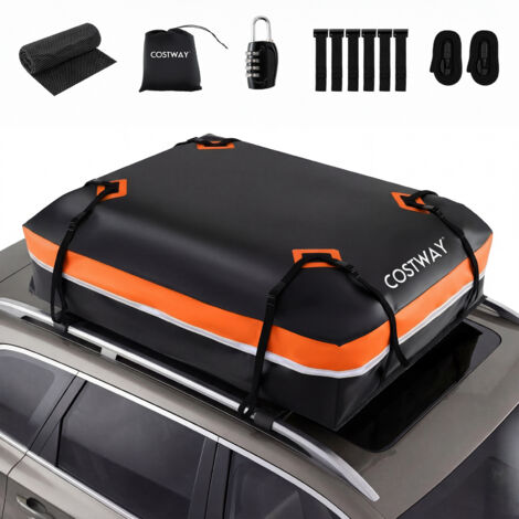 Coffre de Toit Voiture Étanche 600 L, avec Tapis Antidérapant 6 Crochets de Porte Verrou, Sac de Transport, pour Véhicules avec/sans Galerie (Orange) (1/5)
