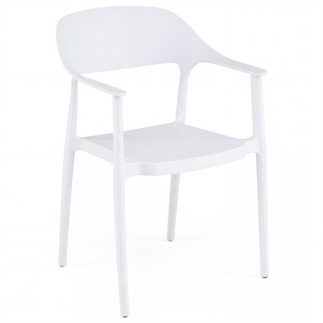 Chaise de Salle à Manger en Plastique, Chaise de Cuisine Empilable avec Dossier Incurvé, Accoudoirs Confortables, Siège Large, Charge 150 kg, Blanc (1/5)