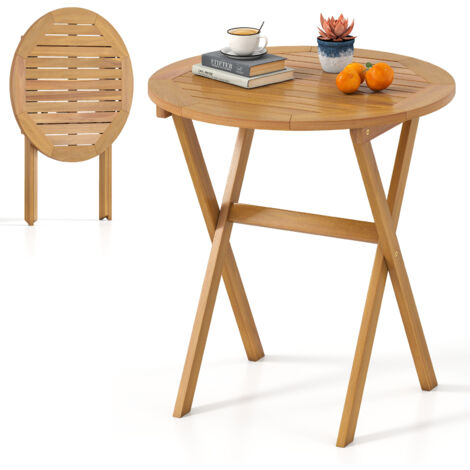 Table de Jardin Ronde, Table d’Extérieur Pliante en Bois d’Acacia 70 cm, Plateau Spacieux à Lattes, Structure Robuste en X, pour Balcon, Terrasse (1/5)