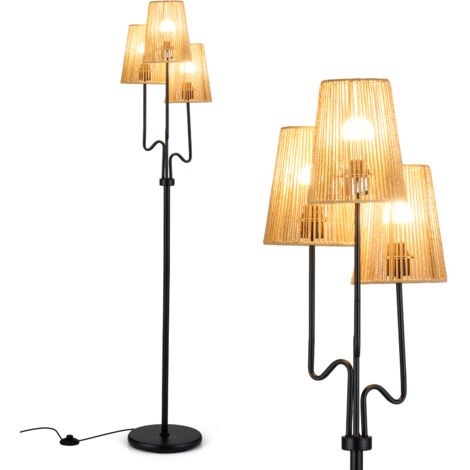 175CM Lampadaire à 3 Lampes, Style Bohème Moderne avec Abat-Jour, Interrupteur à Pied, Base Métal Lestée, Montage Sans Outil, Ampoule Non Inclus (1/5)