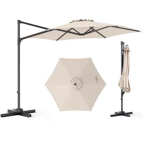 Parasol de Jardin Extérieur, Parasol Déporté Hexagonale avec Rotation 360° Réglable, Socle en Croix, Amovible, Protection Solaire, Beige (1/5)