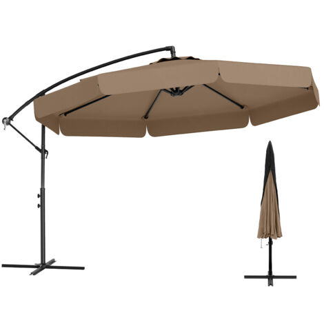 Parasol Déporté Octogonal 3x3M, Parasol Extérieur inclinable avec Housse de Protection, Base en Croix, Manivelle, 8 Baleines, Marron (1/5)