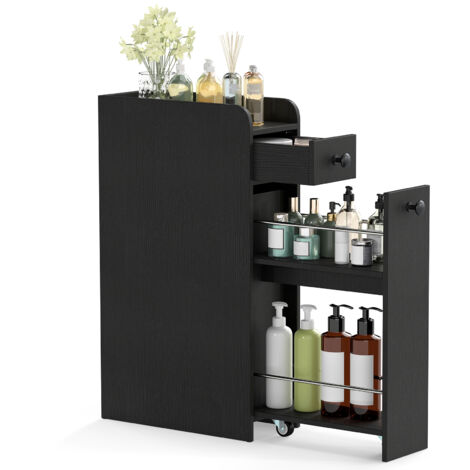 Petit Meuble Salle de Bain avec Tiroirs, Meuble Rangement Étroit pour Papier Toilette, Armoire de Toilette pour Petit Espace, 18 x 40 x 70 cm, Noir
