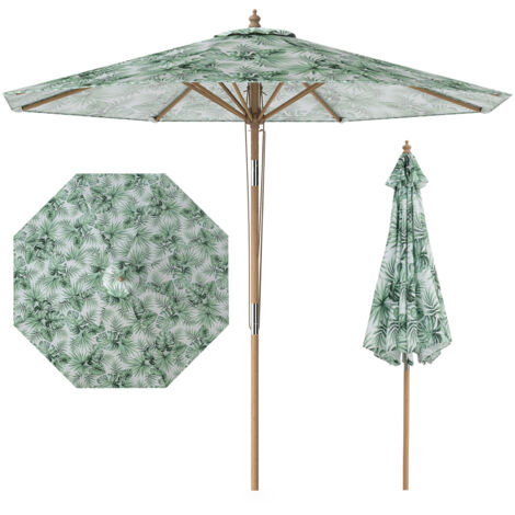 Parasol de Jardin Extérieur Φ270 CM, Parasol de Plage Inclinable sans Pied, 3 Hauteurs Réglables, 8 Baleines, Poteau en Bois, pour Cour, Balcon, Vert (1/5)
