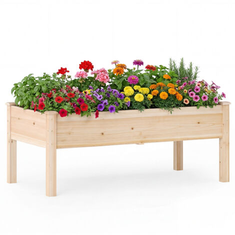Jardinière Surélevée en Bois, Bac de Jardin Élevée avec Trous de Drainage, Kit de Jardinage Extérieur Intérieur, Charge 60 kg, 122 x 62 x 48 CM (1/5)