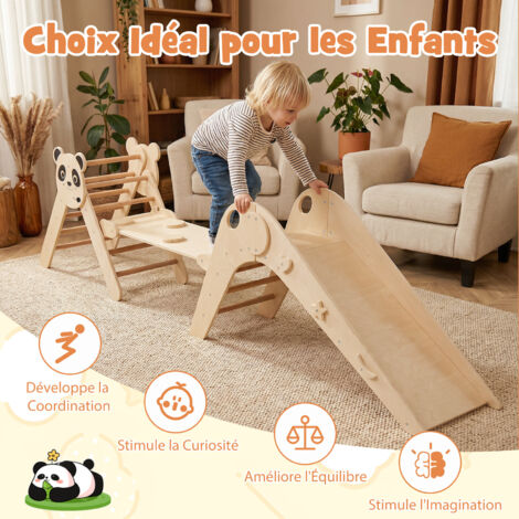 HOMASIS – Ensemble Escalade 3 En 1 Montessori : Triangle Pikler, Toboggan, Rampe Double Face, Tapis Feutre, Pour 1+ An, 60 Kg Max