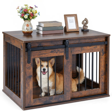 Cage pour Chien, Porte Coulissante, Boutons de Verrouillage Réglables, Cadre Métallique, pour Petits/Moyens, Charge 25 kg, Industriel (1/5)