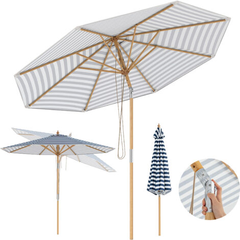 Parasol Rond 280 cm, Parasol de Table de Marché en Bambou avec Inclinaison à Bouton-Poussoir, 8 Baleines, Hauteur Réglable pour Jardin, Plage, Bleu (1/5)