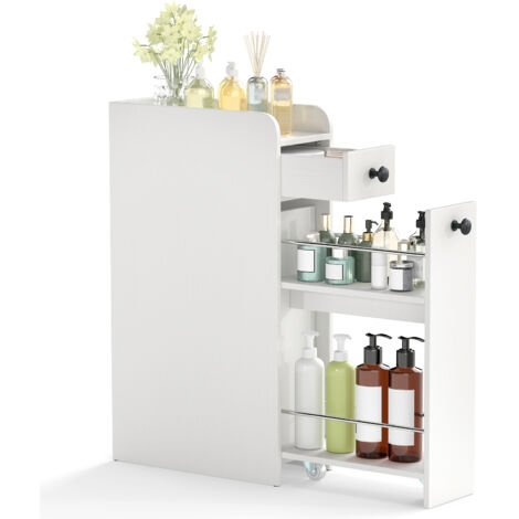 Petit Meuble Salle de Bain avec Tiroirs, Meuble Rangement Étroit pour Papier Toilette, Armoire de Toilette pour Petit Espace, 18 x 40 x 70 cm, Blanc