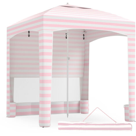 Tonnelle de Plage 185 x 185 cm, Abri Solaire Plage Portable avec Paroi Latérale Amovible, Hauteur Réglable, Sac de Transport, Crochets, Rose (1/5)