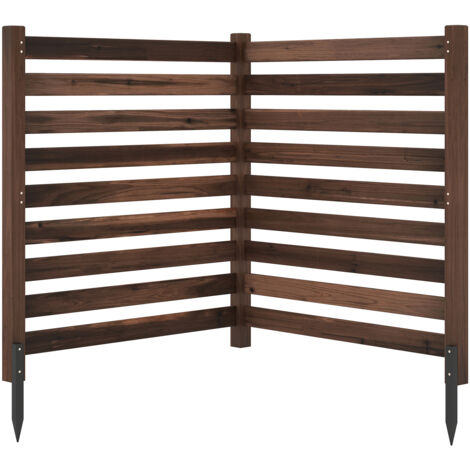 Clôture Jardin 2 Panneaux, Barriere Jardin à Lattes Modulable en Bois de Sapin avec Piquets, pour Poubelle, Climatiseur, 99x99x107CM, Brun (1/5)