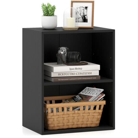Bibliothèque à 2 Cubes Ouverts avec Étagère Réglable à 5 Positions, Grain de Bois, Étagère pour Salon, Chambre, Bureau, 42 x 29,5 x 53,5 cm, Noir (1/5)