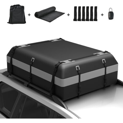 Coffre de Toit Voiture Étanche 595 L avec 10 Sangles 6 Crochets de Porte avec Serrure à Combinaison Tapis Antidérapant pour Tous Véhicules, Gris
