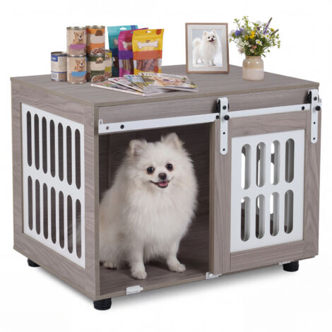 3 en 1 Cage pour Chien, Porte Coulissante, Boutons de Verrouillage, Plateau Spacieux, Cadre en Métal, Niche pour Chien Interieur, 80 x 56 x 62,5 cm