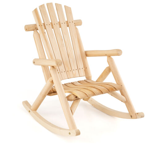 Fauteuil à Bascule Adirondack, Chaise à Bascule Extérieur en Bois Massif avec Siège Incurvé et Haut Dossier Éventail, pour Terrasse, Charge 150 KG (1/5)
