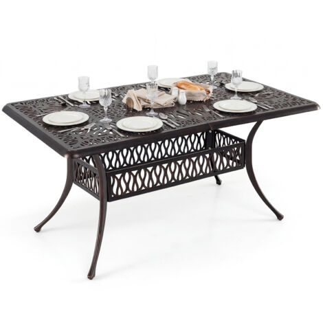 Table de Jardin en Fonte Aluminium pour 6-8 Personnes avec Trou Parasol, Table à Manger Rectangulaire Rétro, 150 x 90 x 73 CM, Charge 150 KG (1/5)