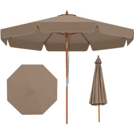 Parasol de Jardin Exterieur à Volants 300 cm, Parasol Terrasse Inclinablle, 30° Inclinaison, Poteau en Bois, 3 Hauteur Réglable, 8 Baleines, Marron (1/5)