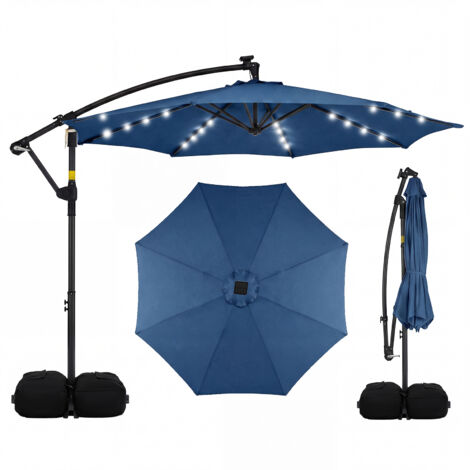 Parasol Déporté 3 x 3M, Parasol de Jardin Extérieur avec Lumière Solaire, Rotation 360°, 8 Baleines en Métal, Toit de Ventilation, 2 Sacs, Bleu (1/5)