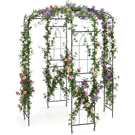 Arche de Jardin pour Plantes Grimpantes en Forme de Cage à Oiseaux, Tonnelle de Fleurs en Métal 206x206x286CM avec Crochet de Suspension (1/5)