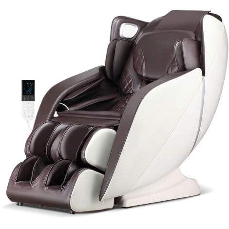 Fauteuil de Massage pour Tout Le Corps, 12 Mouvements de Pression, Chauffage Lombaire, Airbags pour Pieds et Jambes, Haut-Parleur, Blanc (1/5)