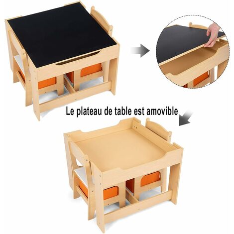 Table Et Chaise Enfant FANTASK 3 En 1 – Avec Tableau Blanc/noir Et Rangement, En Bois