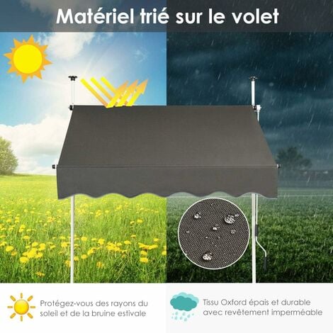 COSTWAY Store Banne Manuel Rétractable 1,5 L x 1,2 l m Hauteur et Inclinaison Réglable Aluminium Polyester Anti-UV, Gris