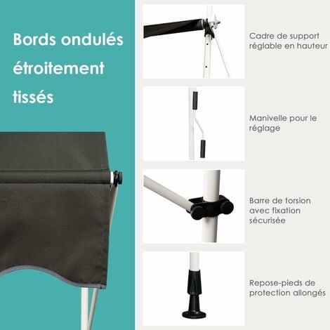COSTWAY Store Banne Manuel Rétractable 1,5 L x 1,2 l m Hauteur et Inclinaison Réglable Aluminium Polyester Anti-UV, Gris
