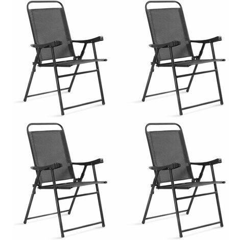 Lot de 4 chaises de jardin pliantes avec accoudoirs, siège en textilène, cadre en acier, gris foncé (1/5)