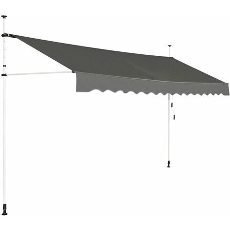 Costway – Store banne manuel rétractable 400 x 120 cm – Hauteur réglable 200 à 300 cm – Aluminium et tissu Oxford anti-UV – Installation sans perçage (1/5)