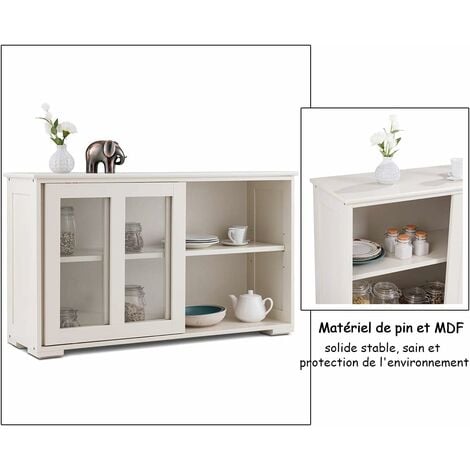 COSTWAY Buffet de Cuisine, Meuble Rangement avec 2 Etagères, Porte Coulissante, Design Simple et Contemporain, Idéal pour Cuisine Chambre Salon, Blanc antique