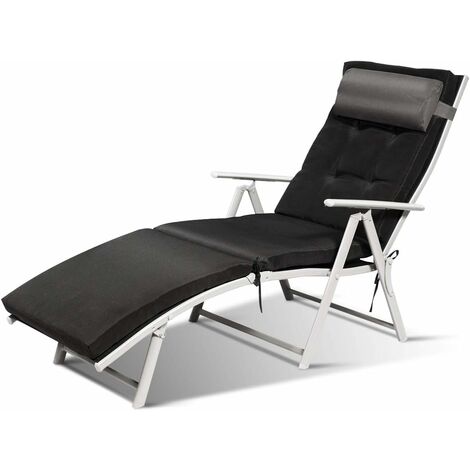 Chaise longue de jardin pliante 7 positions de dossier réglables avec coussin charge:150kg (1/5)