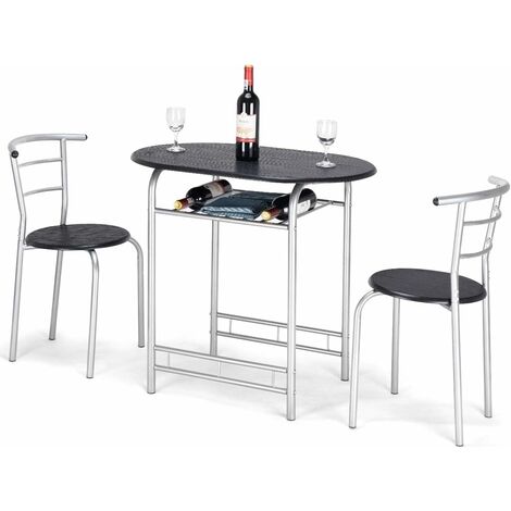 Ensemble de salle à manger 3 pièces avec table et 2 chaises table : 80 x 53 x 74 cm (noir) (1/5)